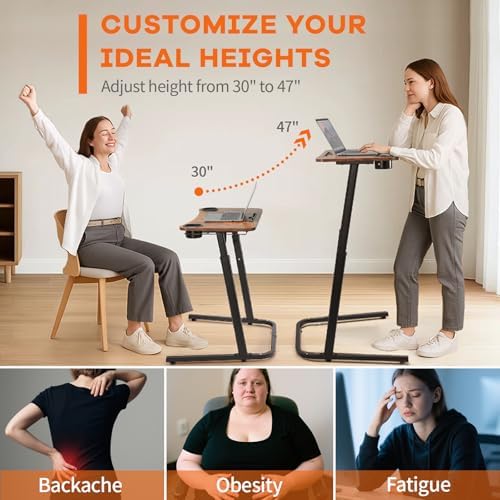 Treadmill Desk, Small Standing Desk for Walking Pad, 30-47 Inch Adjustable Height Walking Pad Stand for Treadmill, Portable Standing Table for Bike and Home Office Work - Brown - Image 4