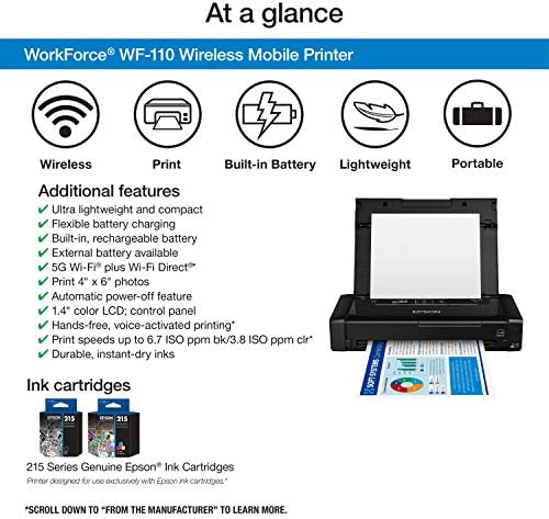 Epson Workforce WF-110 Wireless Color Mobile Portable Inkjet Printer - Image 2