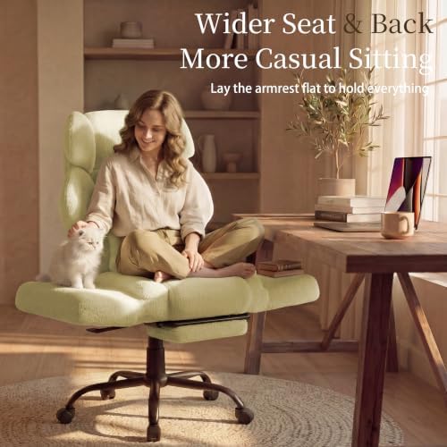 Office Chair with Flip Armrests,Big and Tall Office Chair with Foot Rest,Extra Wide Seat & Lumbar Pillow,Ergonomic Computer Gaming Chair,Comfy Criss Cross Chair for Pets Sitting,Teddy Fleece,Yellow - Image 5