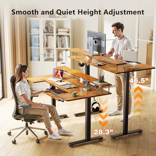 OffiGo 55 Inch U Shaped Standing Desk with Keyboard Tray, Rustic Brown - Image 4