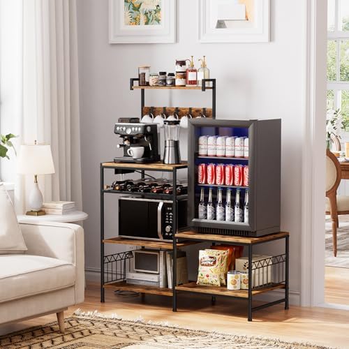 Portin Mini Fridge Stand Coffee Bar Cabinet with Power Outlet - Image 2