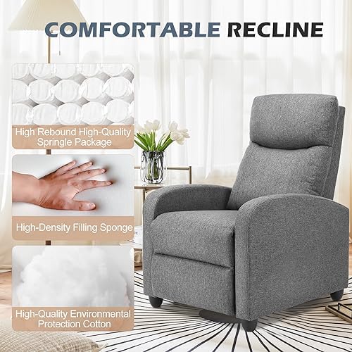 Sweetcrispy Massage Recliner Chair for Adults, Adjustable Home Theater Seating with Lumbar Support for Living Room, Modern Fabric Reclining for Small Space, Grey - Image 6