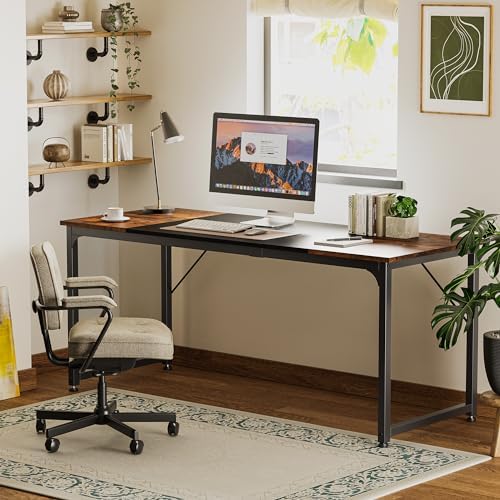 Huuger Computer Desk, 70 Inch Office Desk, Gaming Desk with Storage, Writing Desk Work Desk for Home Office, Study, Long Simple Desk, Large Legroom, Metal Frame, Rustic Brown and Black - Image 7