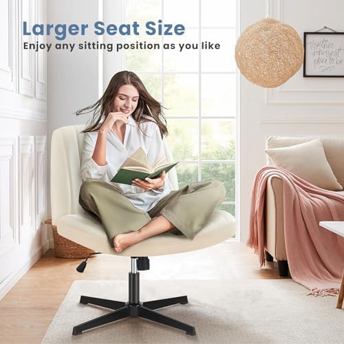 DUMOS Criss Cross Chair, Cross Legged Vanity Chair No Wheels, Home Office - Image 3