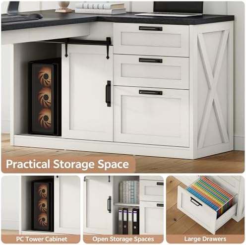 78.7" L-Shaped Office Desk with Drawers and File Cabinet White - Image 5