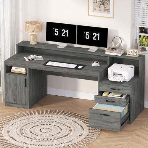 YOMILUVE 65" Computer Desk with 3 Drawers & Printer Shelf for Home Office by YomiluveDesign