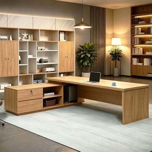L Shaped Executive Desk with Drawers, Large Wood Workstation, Modern Executive Office Furniture for Home Office and Business Workspace, Multiple Sizes & Colors - Image 7