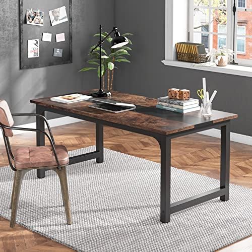 Tribesigns 63” Executive Desk, Large Office Computer Desk with Thicken Frame, Modern Simple Workstation Business Furniture for Home Office, Vintage Brown/Black - Image 3