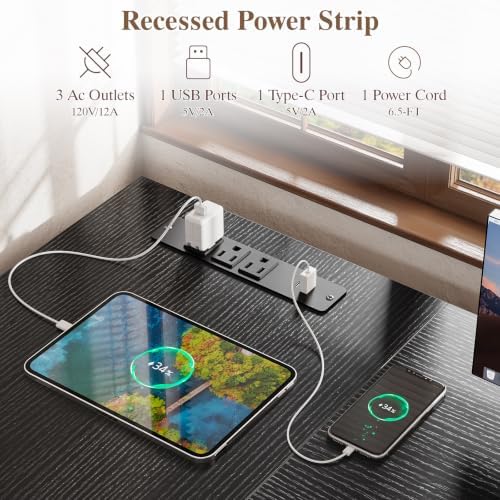 Furologee 55" L Shaped Desk with Power Outlets & USB-C Port, Reversible Corner Computer Desk with File Drawers, Work Study Gaming Table for Home Office, Dorm, Black - Image 4