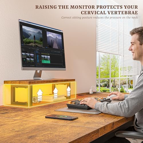 DurayLoly 55 x 24 inch Desk, 24mm Thick Heavy Duty Computer Desk with RGB LED & Power Outlets, Gaming Desk with Detachable Stand, 150LBS Load Capacity, Work Gaming Desk for Home Office, Brown - Image 4