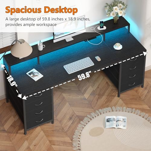 60" Computer Desk with 8 Drawers & Monitor Stand for Home Office, Bedroom - Image 6