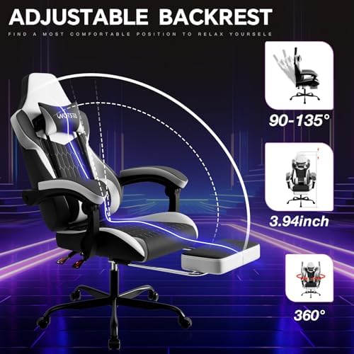 Gaming Chair with Footrest, High Back Gaming Chairs PVC Leather Ergonomic Gamer Chair with Adjustable Headrest Lumbar Support Racing Style Video Gaming Chair for Office/Home (Black White) - Image 4