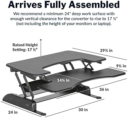 Vari VariDesk Pro Plus 36 - Adjustable Desk Converter with 11 Height Settings - Laptop Sit Stand Desk Riser for Home Office, Table Tops, Workspace - Fully Assembled with Spring Loaded Lift - Black - Image 2