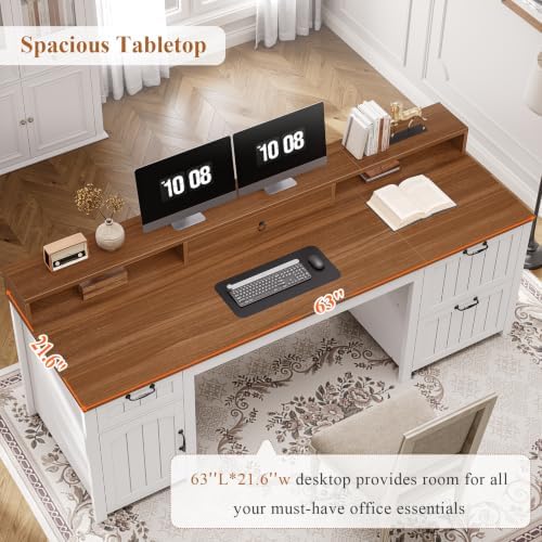 SEDETA 63" Farmhouse Executive Desk with Drawers and Storage Cabinet - Image 6