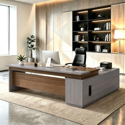 L Shaped Executive Desk with Drawers, Large Wood Workstation, Modern Executive Office Furniture for Home Office and Business Workspace, Multiple Sizes & Colors by Unknown