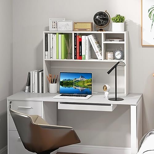 LDAILY Desktop Bookshelf, 2-Tier Office Desk Shelf Organizer with 4 Shelves, 37''L Wood Storage Rack Display Shelf for Office, College Dorm, Bedroom (White) - Image 2