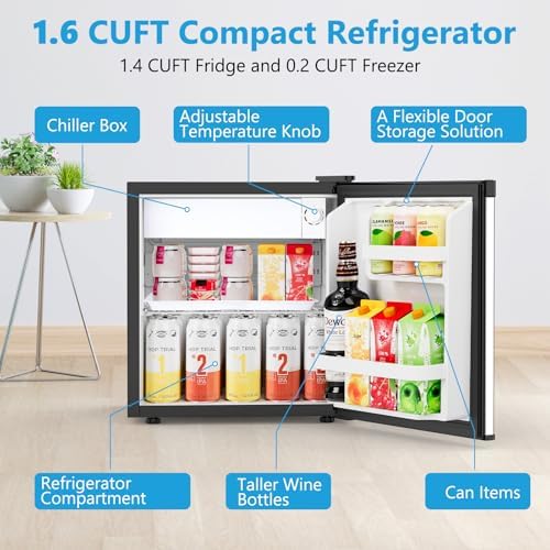 Electactic 1.6 Cu.ft Mini Fridge, Compact Single Reversible Door Refrigerator, Adjustable Thermostat, Ultra Quiet, Energy Efficient for Office, Dorm, Bedroom, Apartment -Silver - Image 2