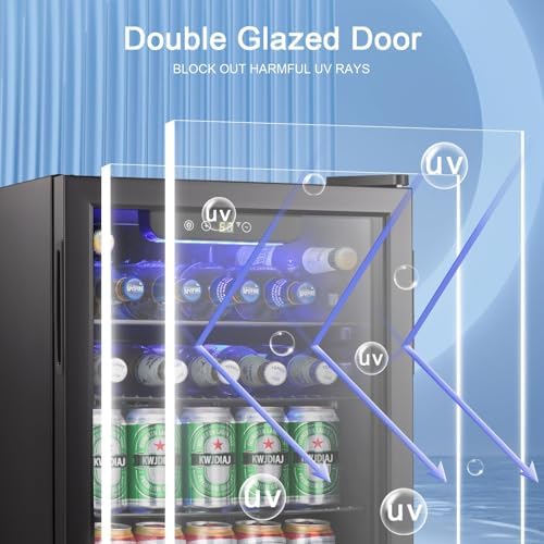 Antarctic Star Beverage Refrigerator Cooler-85 Can Mini Fridge Glass Door for Soda Beer Wine Stainless Steel Glass Door Small Drink Dispenser Digital Display for Home, Office Bar,2.6cu.ft - Image 6