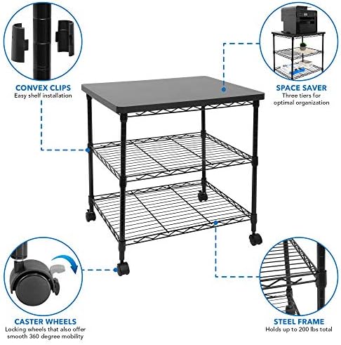 Mount-It! Printer Stand With Wheels | 3-Tier Large Printer Cart With Storage Shelves For 3D & Laser Printer, Scanner, Heat Press | Rolling Metal Utility Table For Home and Office Use, 200 Lbs Capacity - Image 3