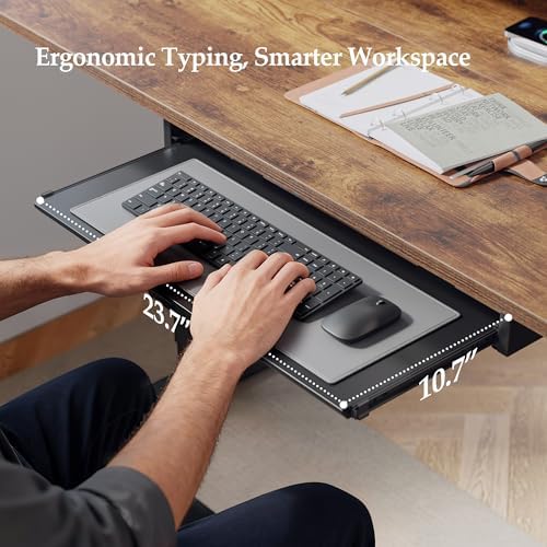 Klicelor 48 x 24 Inch Electric Standing Desk with Drawers and Keyboardtray, Adjustable Height Small Sit Stand Desk for Home Office, Compact Computer Workstation with Storage- Rustic Brown - Image 4
