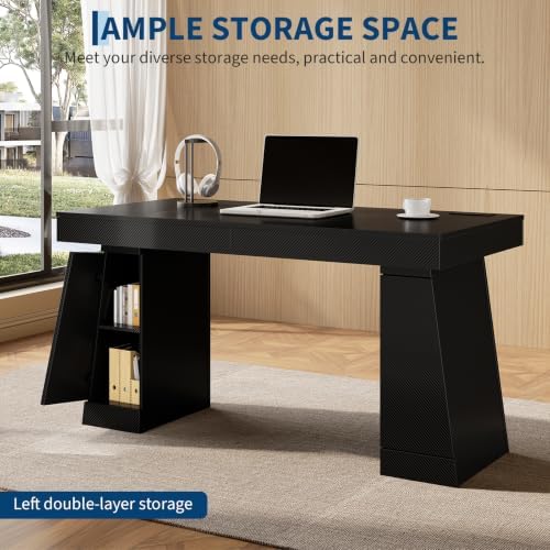 55" Executive Desk with Power Outlet, Storage Cabinet - Image 4