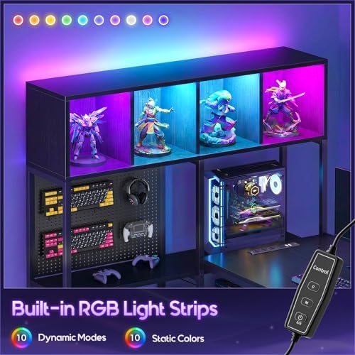 AODK 63" L Shaped Gaming Desk with Display Hutch and Large Desktop, Black - Image 6