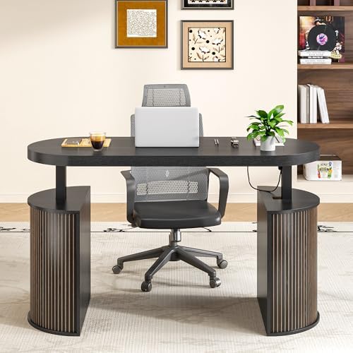 Mid Century Modern Electric Standing Desk with Storage, 55 x 22 Inch Small Sit Stand Up Desk, Wood Adjustable Height Computer Executive Desk for Home Office, Laptop, Black - Image 5