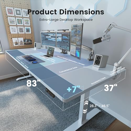 FEZIBO 83 x 37 Inch Large Electric Standing Desk 1" Thick Desktop, White - Image 3