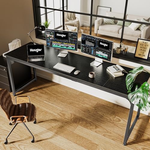 Huuger Computer Desk, 80 Inch Office Desk, Gaming Desk with Storage, Writing Desk Work Desk for Home Office, Study, Long Simple Desk, Large Legroom, Metal Frame, Black - Image 6
