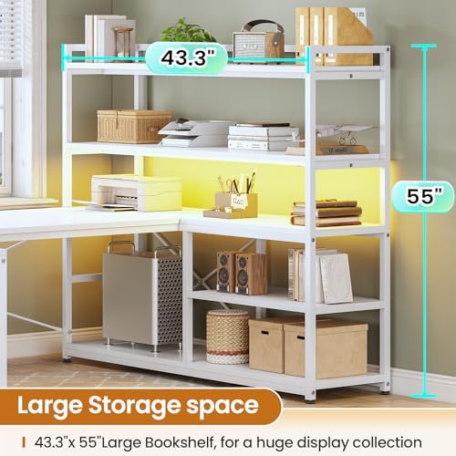 SEDETA 63” Reversible White L Shaped Computer Desk with Storage, Bookshelf - Image 5
