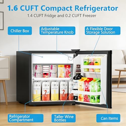Antarctic Star Mini Fridge with Freezer, Rated 1.6 cu.ft, Small Upright Refrigerator with Removable Shelves, 7 Adjustable Thermostat, Low Noise for Bedroom/Apartment/Office, - Image 2