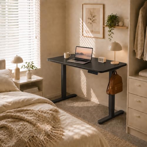 Electric Standing Desk, 40" x 24" Adjustable Height Sit Stand Desk, Small Space Workstation, Compact Computer Desk for Home Office, Stable Steel Frame (Black) - Image 2