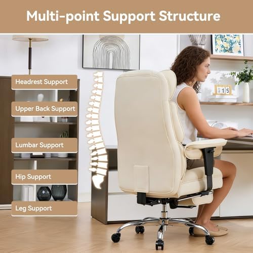 Efomao Executive Office Chair, Beige Fabric Big and Tall Desk Chair - Image 4