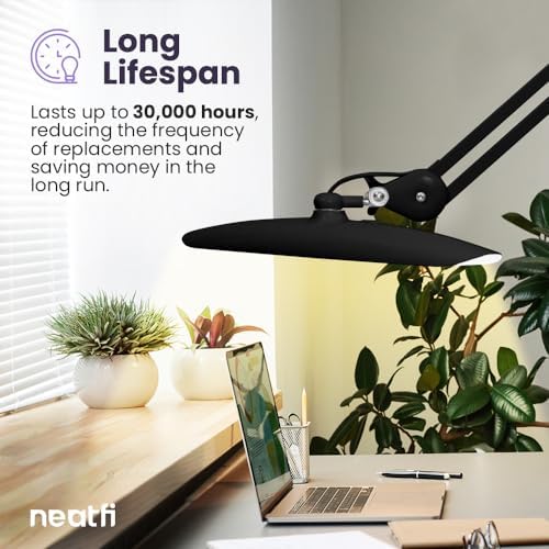 Neatfi XL 2200 Lumens 20W LED Desk Lamp with Clamp – Adjustable Color Temperature | 4-Level Dimmable Light | Home Office, Crafts & Workbench | 20-Inch Wide Head (Black, CCT with Clamp) - Image 3