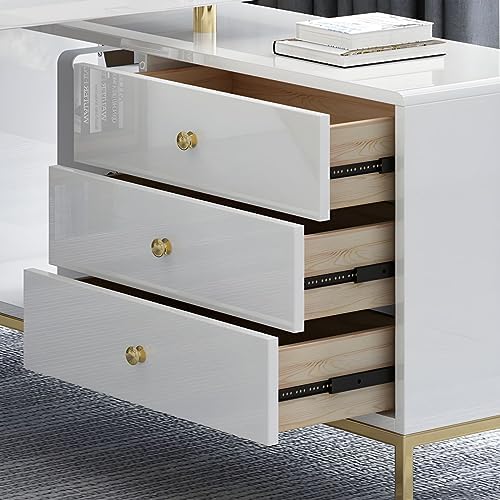 LAKIQ L-Shape Executive Desk with File Cabinet Storage Stone Countertop Modern Computer Desk with Pedestal Writing Desk Table for Home Office-Without Chair(Left Hand Return,79" L x 47.2" W x 29.5" H) - Image 5