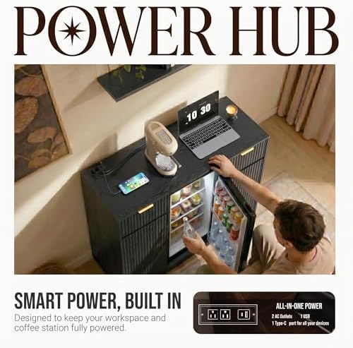 53.1" Mini Fridge Cabinet, Coffee Bar Cabinet with Fridge Space, Black - Image 4
