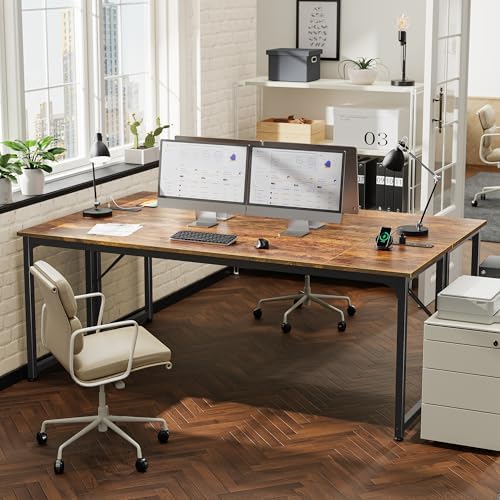 PRAISUN 80 X 24 Inch Computer Desk, Power Outlets, USB-C, Rustic Brown - Image 2