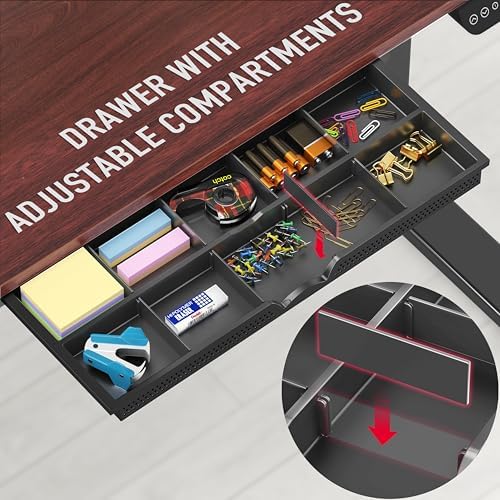SHW 55 x 28 Electric Height Adjustable Standing Desk w/Drawer, Cherry - Image 5