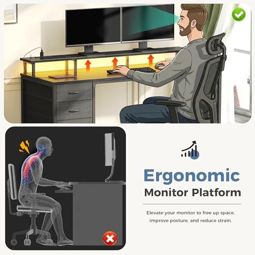 DUMOS 40-Inch Gaming Computer Desk with Drawers for Home Office, Black - Image 6