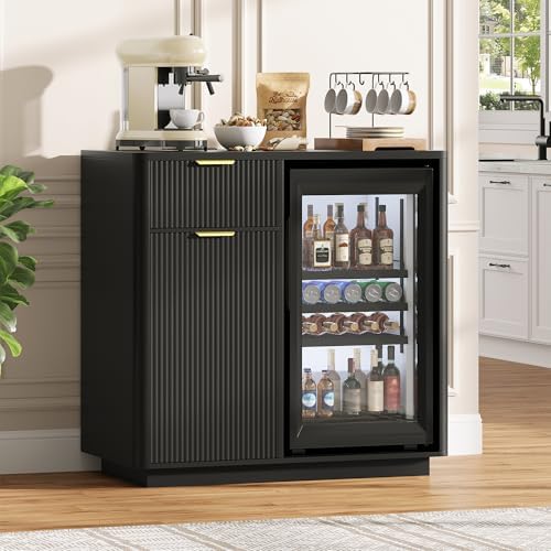Vabches Mini Fridge Cabinet, Coffee Bar Cabinet with Fridge Space, Black by Vabches
