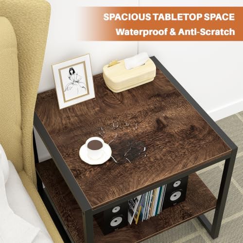 Homieasy End Table, 20 Inch Square Side Table, Mini Fridge Stand, Vintage Brown - Image 5