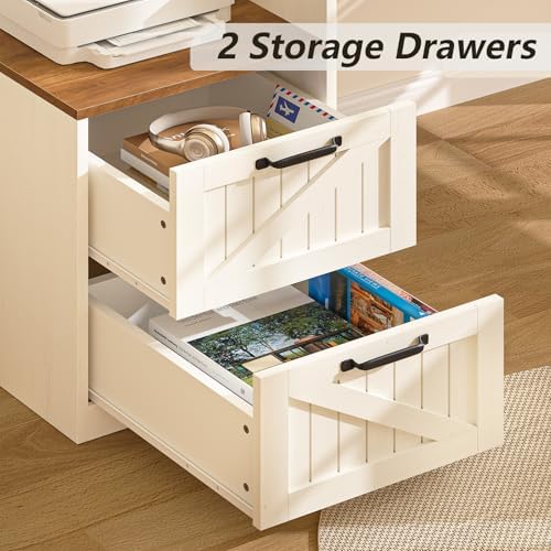 63" Farmhouse L Shaped Desk with Drawers & Printer Shelf for Home Office - Image 5