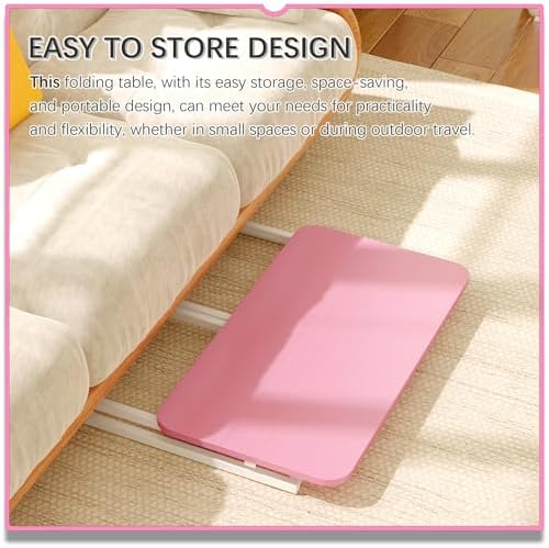 4NM 27.5" Mobile Small Rolling Computer Desk, Folding Laptop Cart Table with Wheels, Portable Office Desk for Small Space Couch Bed - Pink and White - Image 5