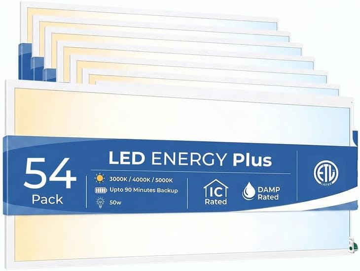 2X4 LED Flat Panel Light with Emergency Battery Backup, 50W 3000K/4000K/5000K, 0-10V Dimmable, 6250 Lumens, LED Drop Ceiling Lights, 100-277V, UL Listed(54 Pack) by LEDENERGYPLUS