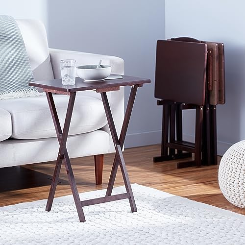 Amazon Basics Portable Foldable TV Tray Table with Storage Rack, Space-Saving Design, Sturdy Wood, 14.6" L x 19" W x 26" H, Espresso, 4-Pack - Image 6