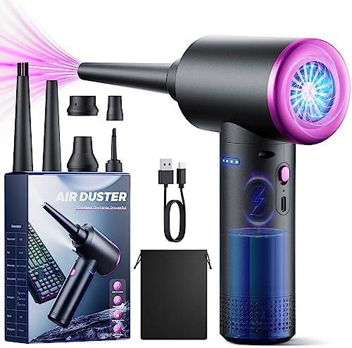 Higynator Compressed air Duster - 3 Gear Adjustable 100000RPM Electric with LED Light, Cordless Blower for Computer Keyboard Car Cleaning Kit 9000mAh Rechargeable Dust Remover, Black (AD36) by POCHUMIDUU