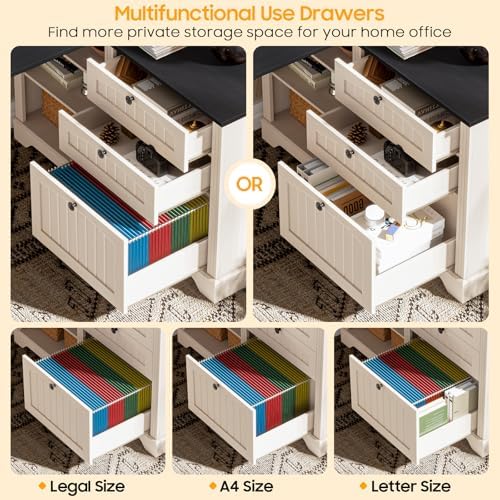 Farmhouse L Shaped Desk with Drawers, Corner Computer Desk for Home Office - Image 6