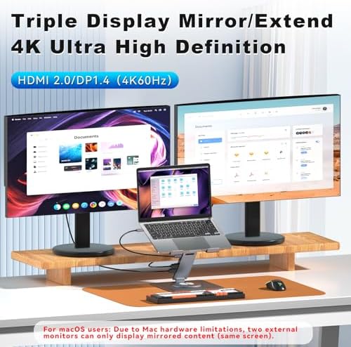 Laptop Docking Station Stand 11-IN-1 Triple Display HDMI DP 4K60Hz Gigabit Ethernet USB3.1 PD100W SD/TF Card Reader Audio 360°Swivel Laptop Stand with USB Hub for MacBookPro/Air/Dell/HP/Surface/Lenovo - Image 3