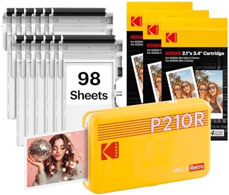 KODAK Mini 2 Retro 2x3 Portable Photo Printer, 4PASS, 98 Sheets, Yellow by Unknown