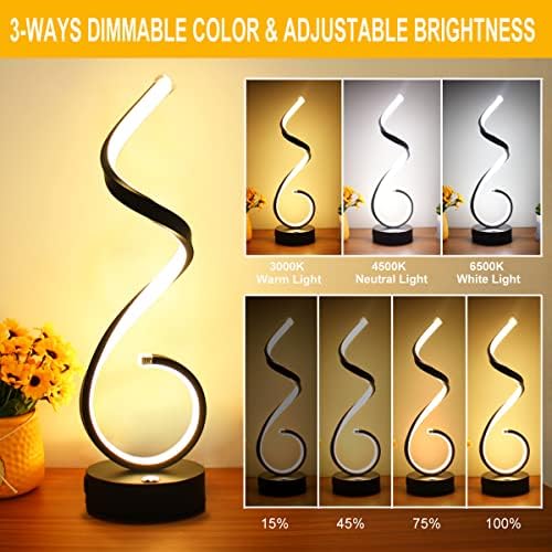 Modern Spiral LED Table Lamp Set of 2, 10W Touch Control Table Lamp with USB Charging Ports, Dimmable 3 Color Modes Bedside Nightstand Desk Lamp Light for Bedroom, Living Room, Office -Black - Image 3